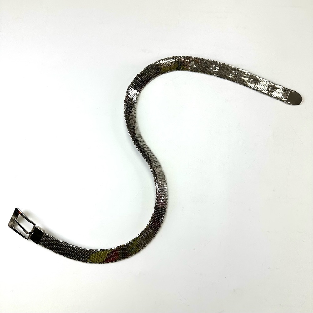 Silver metallic belt Medium reticulated fish scale bright silver belt